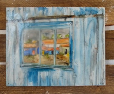 Peinture intitulée "Reflets de cabanes" par Elisabeth Fabre Derulliere, Œuvre d'art originale, Aquarelle