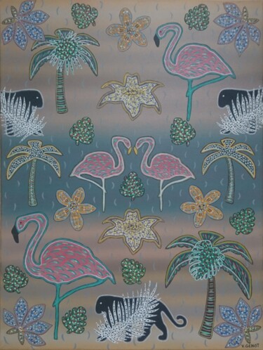 绘画 标题为“Tropical trip” 由Véronique Génot, 原创艺术品, 油 安装在木质担架架上