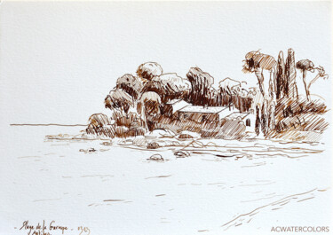 Cap d'Antibes - Plage de la Garoupe - Provence Dessin intitulée "Cap d'Antibes - Pla…" par Alain Crousse (ACWATERCOLORS), Œuvre d'art originale, Encre
