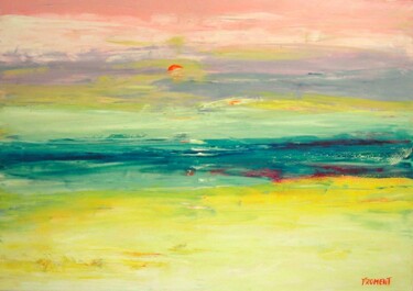 Peinture intitulée "COUCHER DE SOLEIL R…" par Michèle Froment, Œuvre d'art originale, Huile Monté sur Châssis en bois