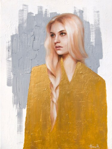 ORIGINAL OIL PAINTING GIRL IN GOLDEN SUIT JACKET 绘画 标题为“ORIGINAL OIL PAINTI…” 由Anna Bernadskaya, 原创艺术品, 油