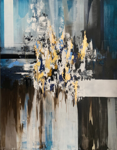 Blue white abstraction with golden patina. Luxury modern. Painting titled "Blue white abstract…" by Tatiana Malinovscaia, Original Artwork, Acrylic