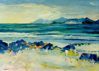 MARINE - LE CAP D'ANTIBES REF. 166H Peinture intitulée "MARINE - LE CAP D'A…" par Michèle Froment, Œuvre d'art originale, Huile Monté sur Châssis en bois