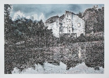 Drawing titled "Ambiance crépuscula…" by Jean-Michel Legras, Original Artwork, Ink Mounted on Aluminium