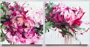 Schilderij getiteld "Flower diptych 4" door Rosi Roys, Origineel Kunstwerk, Acryl