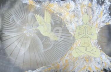 Méditation Colibri Painting titled "Méditation Colibri" by Fabien Dessoly (Symbolic Art BZH), Original Artwork, Acrylic Mounted on Wood Stretch…
