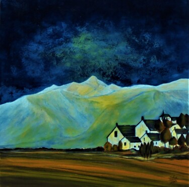 Painting titled "entre champs et mon…" by Sylvie Pinon, Original Artwork, Acrylic Mounted on Wood Stretcher frame