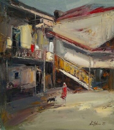Rural yard 45x40cm, oil painting, palette knife 제목이 "Rural yard 45x40cm,…"인 미술작품 Mateos Sargsyan로, 원작, 기름 나무 들것 프레임에 장착됨