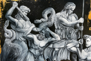 Gigantomachy Peinture intitulée "Gigantomachy" par Anastasiia Iurzinova, Œuvre d'art originale, Huile Monté sur Panneau de bois