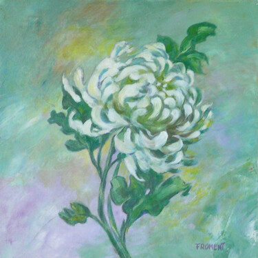 「DAHLIA REF.257H」というタイトルの絵画 Michèle Fromentによって, オリジナルのアートワーク, オイル ウッドストレッチャーフレームにマウント