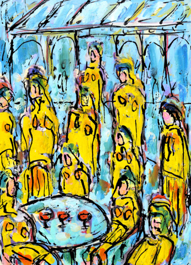 Peinture intitulée "Grande tablée" par Jean Mirre, Œuvre d'art originale, Huile