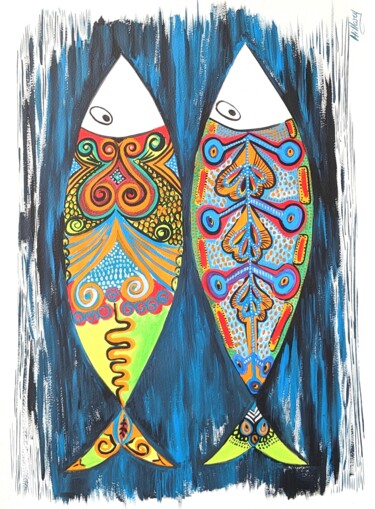 sardine sur papier 4 Peinture intitulée "sardine sur papier 4" par Anne Cabon, Œuvre d'art originale, Acrylique