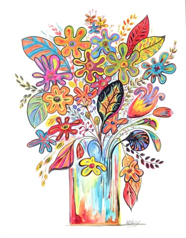 fleurs naïves 03 Peinture intitulée "fleurs naïves 03" par Anne Cabon, Œuvre d'art originale, Acrylique