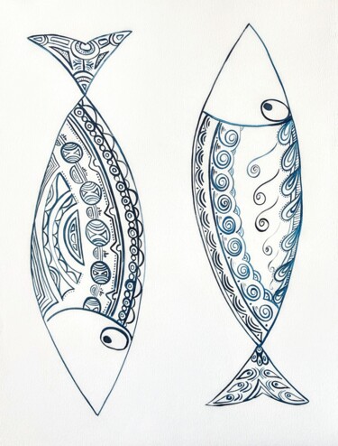 绘画 标题为“sardine sur papier 3” 由Anne Cabon, 原创艺术品, 丙烯