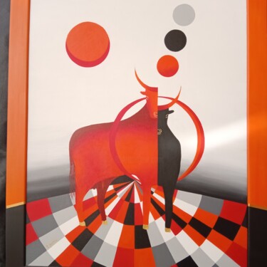 Painting titled "Cheval 🐴" by Orccia/Roccia, Original Artwork, Acrylic Mounted on Wood Stretcher frame