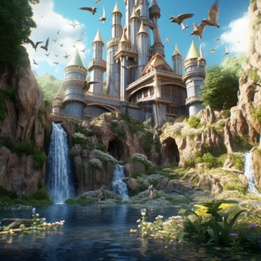 Digital Arts titled "Castlebirds" by Guze, Original Artwork, AI generated image