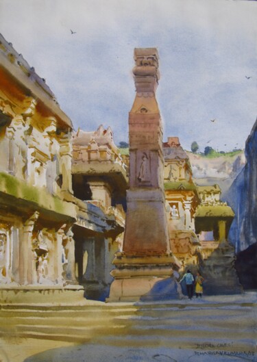 Mountain had a Dream, Ellora caves 7 Painting titled "Mountain had a Drea…" by Bhargavkumar Kulkarni, Original Artwork, Watercolor