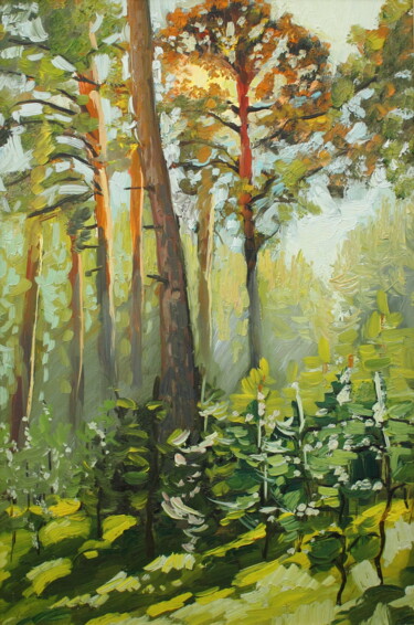 Painting titled "Сосны" by Tat Ana Fedorova Popova, Original Artwork, Oil