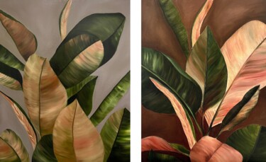 Leaves Painting titled "Leaves" by Natalya Nesterenko, Original Artwork, Oil Mounted on Wood Stretcher frame