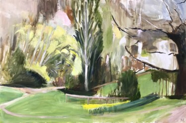 제목이 "Springtime Walk"인 미술작품 Sandra Haney로, 원작, 기름 나무 들것 프레임에 장착됨