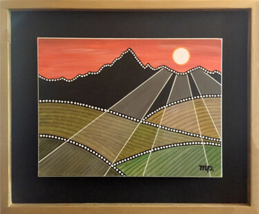 Painting titled "Vigne e Monviso" by Papi Moreno, Original Artwork, Acrylic Mounted on Wood Panel