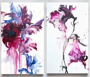 Pittura intitolato "Flower diptych 7" da Rosi Roys, Opera d'arte originale, Acrilico