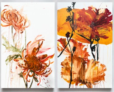 Schilderij getiteld "Flower diptych 8" door Rosi Roys, Origineel Kunstwerk, Acryl