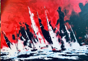 Schilderij getiteld "Vele in movimento" door Lino Scerbo, Origineel Kunstwerk, Acryl Gemonteerd op Frame voor houten brancard