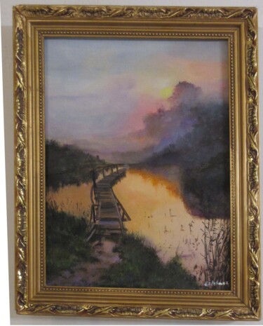 Peinture intitulée "ponton" par Renée Estebanez, Œuvre d'art originale, Huile