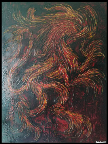 绘画 标题为“Lion de feu” 由Sylvain Dousset, 原创艺术品, 丙烯 安装在木质担架架上