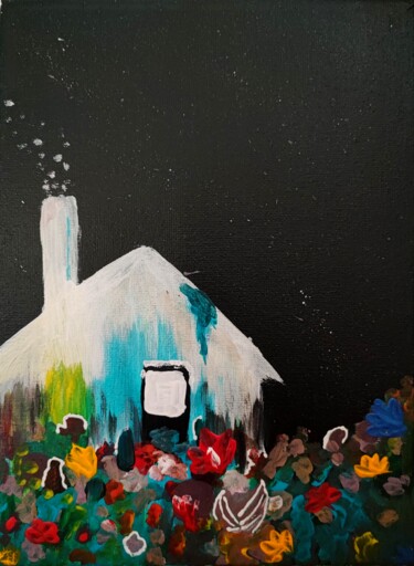 Schilderij getiteld "La maison fleurie" door Jérémy Magnanou (Jemy-Art), Origineel Kunstwerk, Acryl Gemonteerd op Frame voor…