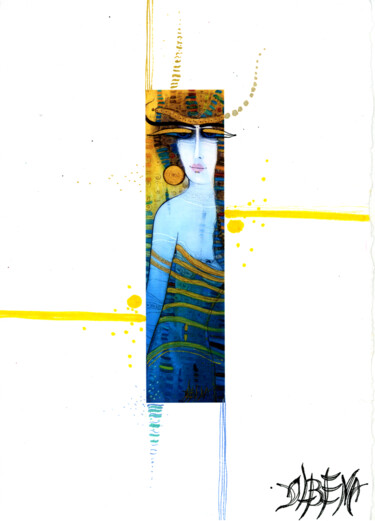 Gravures & estampes intitulée "LADY IN BLUE" par Albena Vatcheva, Œuvre d'art originale, Monotype