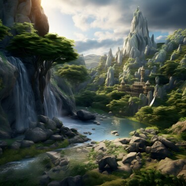 Digitale Kunst mit dem Titel "Waterfall 4" von Guze, Original-Kunstwerk, KI-generiertes Bild