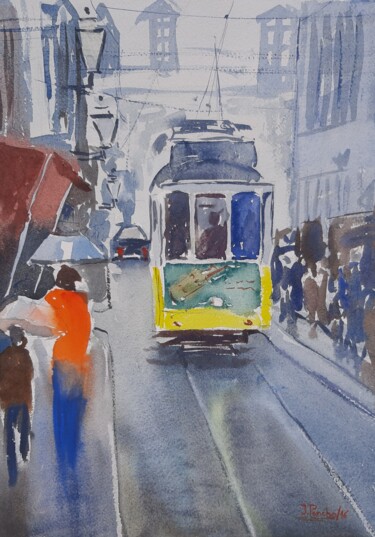 Painting titled "A camisola laranja" by Joaquim Pancho, Original Artwork, Watercolor