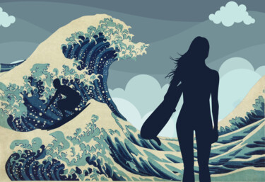 Цифровое искусство под названием "The big wave" - Sofialain, Подлинное произведение искусства, Цифровой коллаж