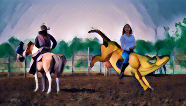 Digitale Kunst mit dem Titel "yellow cow" von Sofialain, Original-Kunstwerk, Digitale Collage