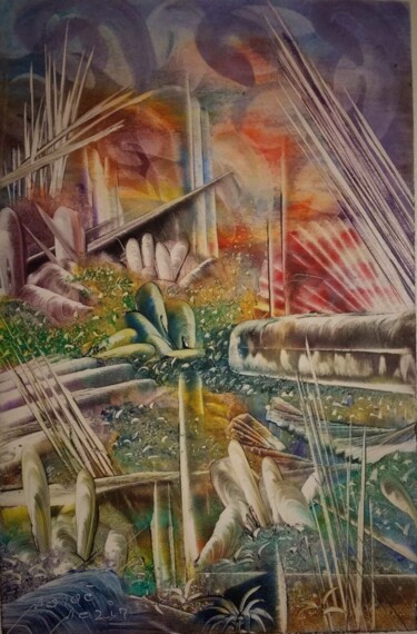Pittura intitolato ""Ostacoli"" da Nezir Sarac, Opera d'arte originale, Olio Montato su Altro pannello rigido
