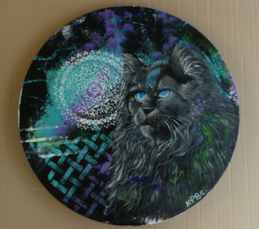 Peinture intitulée "Chat en bleu" par Kpbc, Œuvre d'art originale, Acrylique Monté sur Châssis en bois