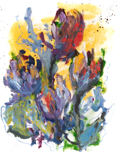 Painting titled "Les chardons" by Chantal Proulx, Original Artwork, Oil