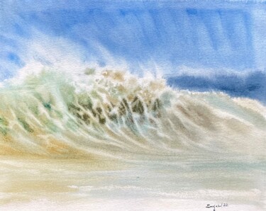 Schilderij getiteld "Beach" door Sofiia Kulichkova (Sonjakul), Origineel Kunstwerk, Aquarel