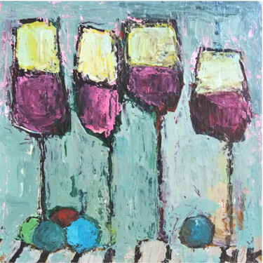 Peinture intitulée "4 VERRES ROUGES ET…" par Germain Henneka, Œuvre d'art originale, Acrylique Monté sur Carton