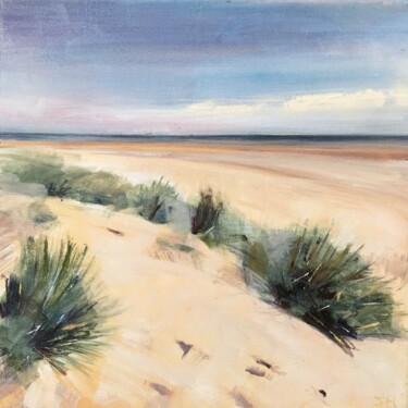 绘画 标题为“Alnmouth Beach” 由Sandra Haney, 原创艺术品, 油 安装在木质担架架上
