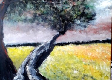 Painting titled "Albero in solitaria" by Enzo Martano, Original Artwork, Oil