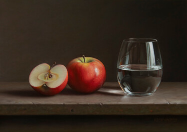 Apples with a glass Peinture intitulée "Apples with a glass" par Albert Kechyan, Œuvre d'art originale, Huile