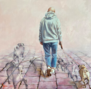 Painting titled "Self-portrait with…" by Igor Shulman, Original Artwork, Oil Mounted on Wood Stretcher frame
