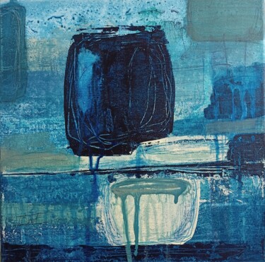 Nature morte abstraite en bleu. Painting titled "Nature morte abstra…" by Isabelle Bout, Original Artwork, Acrylic Mounted on Wood Stretcher frame
