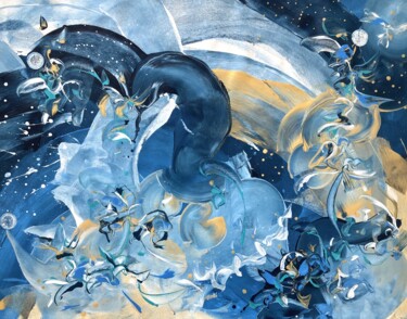 COSMIC WAVES II Painting titled "COSMIC WAVES II" by Delphine Bernard, Original Artwork, Acrylic Mounted on Wood Stretcher frame