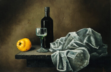 Still life with fabric 绘画 标题为“Still life with fab…” 由Oleg Baulin, 原创艺术品, 油 安装在木质担架架上