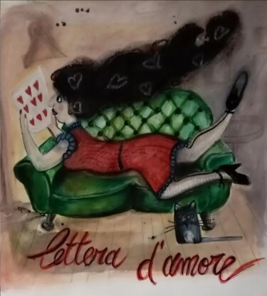 Dessin intitulée "Lettera d'amore" par Francesca Leoni, Œuvre d'art originale, Aquarelle