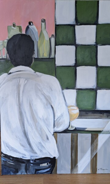 Malerei mit dem Titel "Homme au comptoir" von Christine Teisserenc, Original-Kunstwerk, Acryl
